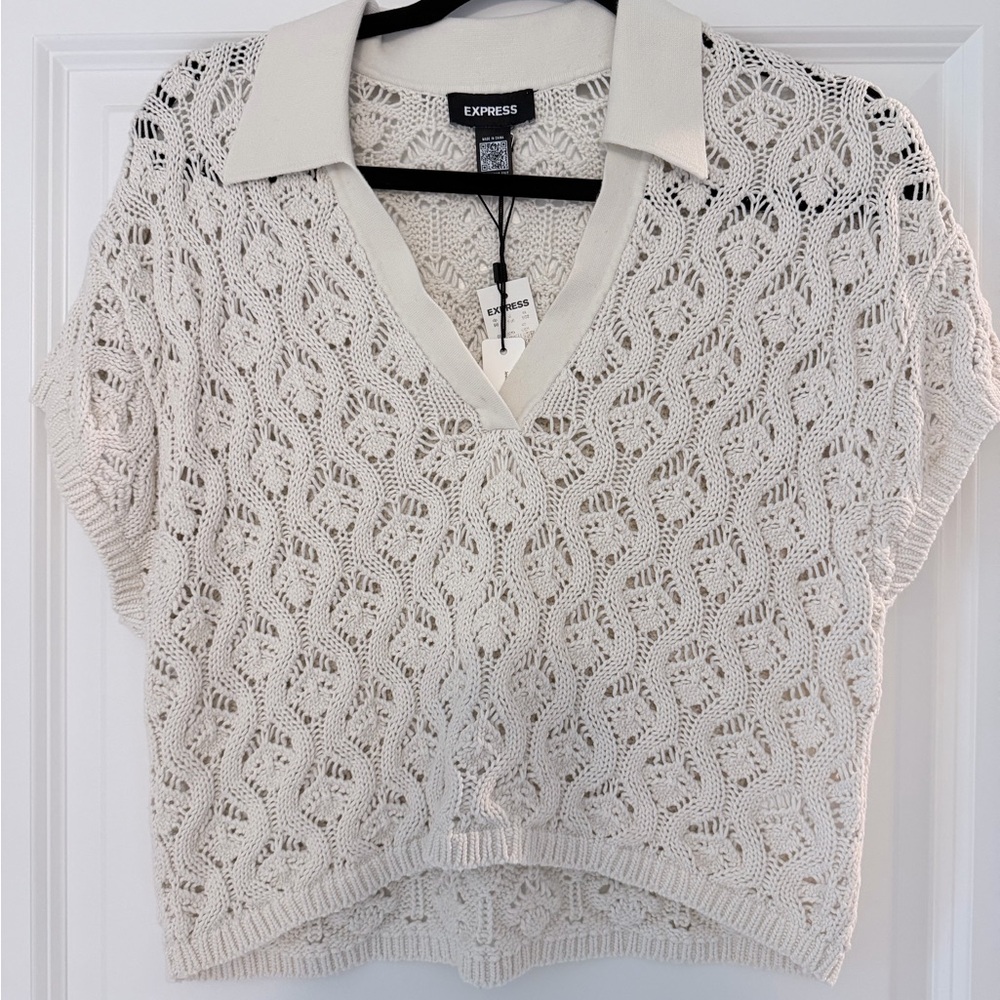 Express Ivory Crochet Knit Top